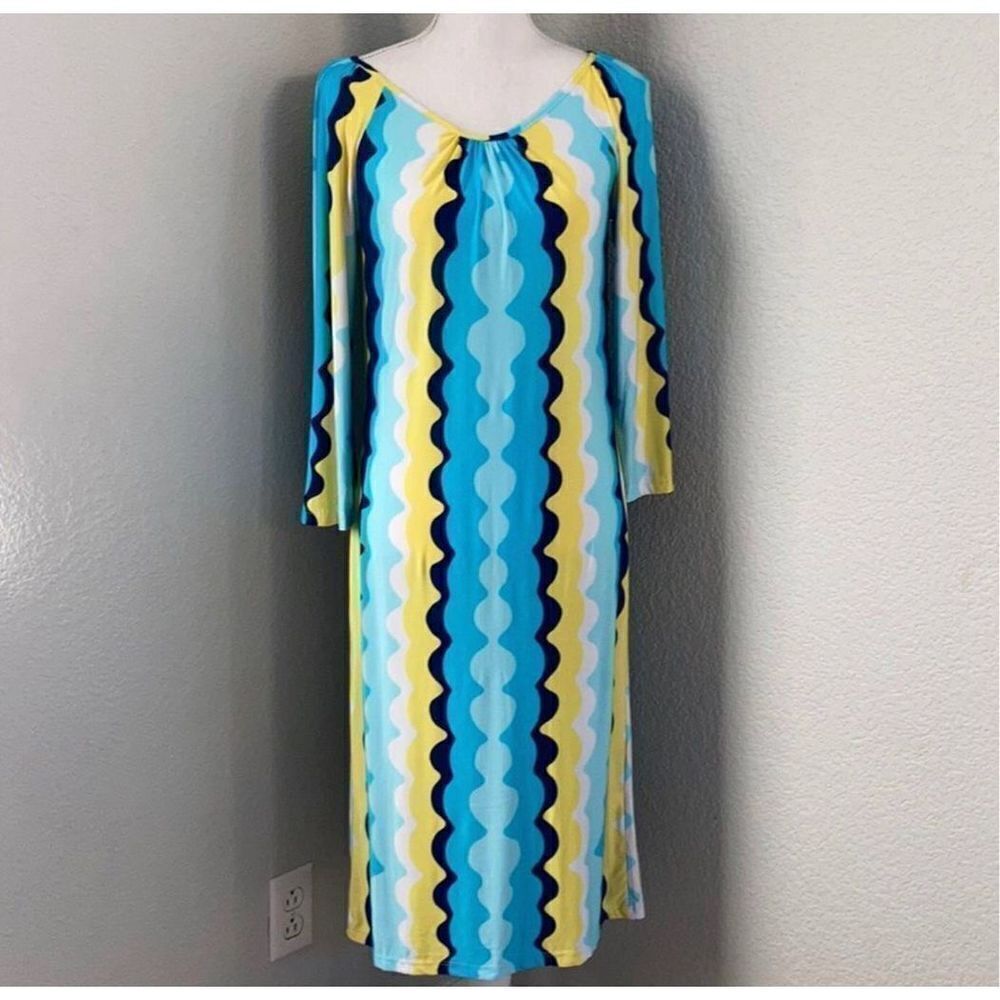 Lesley Evers Wavy Print Retro Style Shift  Dress XS